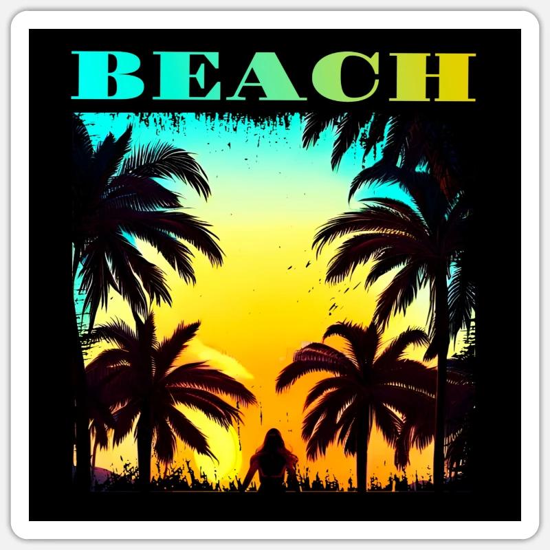 90s Retro Palms Hawaii Sunset - Sticker taille S (10 x 10 cm) - blanc mat
