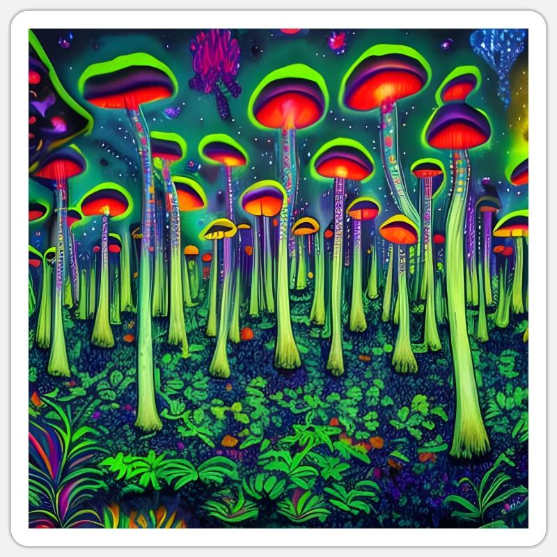 Magic psychedelic forest - Sticker size S (10 x 10 cm) - white matte