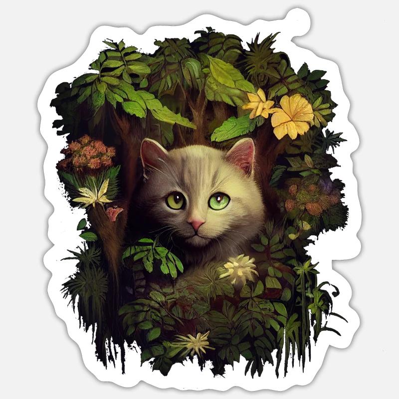 Kitty Peaking Out From The Forest - Malstil Sticker Größe S (10 x 10 cm)