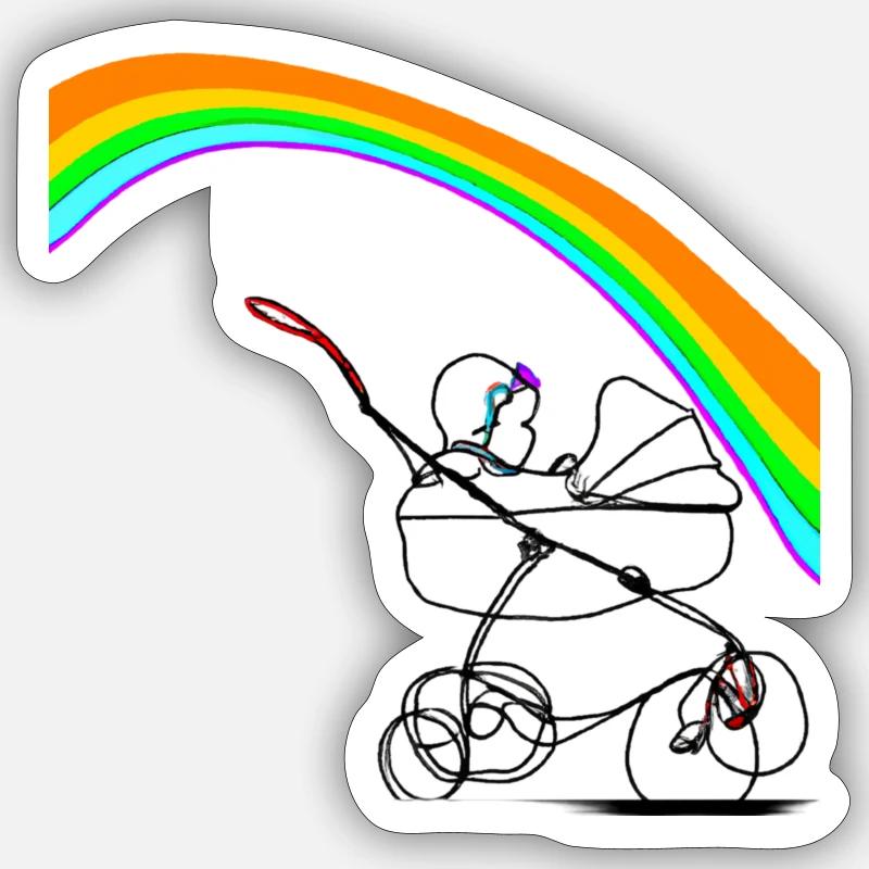 Stroller under the rainbow - Sticker size S (10 x 10 cm) - white matte