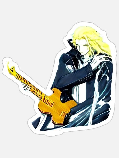 Typ mit Gitarre - Sticker Größe S (10 x 10 cm) - Mattweiß