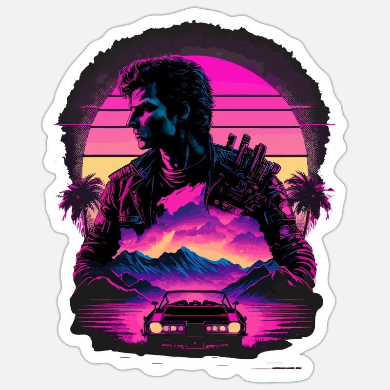 Synthwave Art - Sticker taille S (10 x 10 cm) - blanc mat