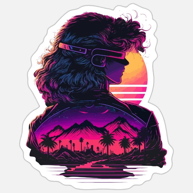 Fille rétrowave - Sticker taille S (10 x 10 cm) - blanc mat