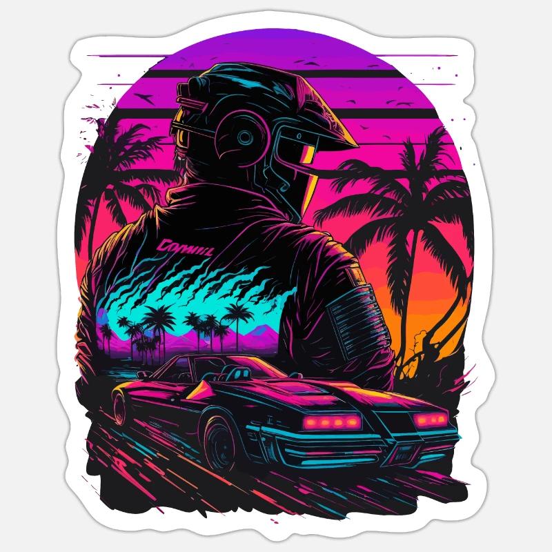 Miami Beach Vaperwave - Sticker size S (10 x 10 cm) - white matte