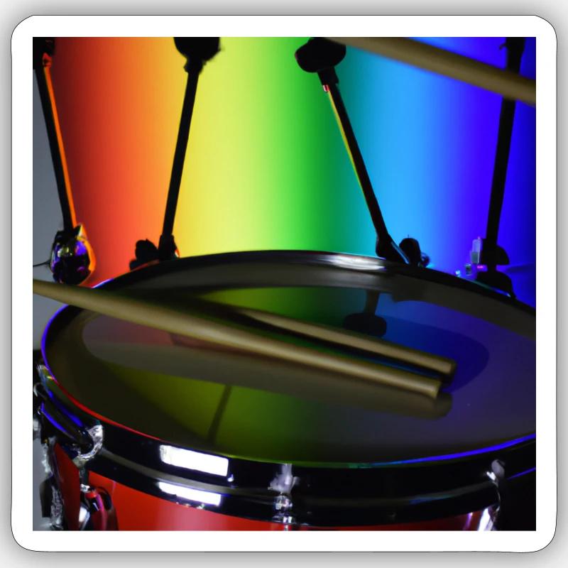 Schlagzeug vor Regenbogen - Sticker Größe S (10 x 10 cm) - Mattweiß