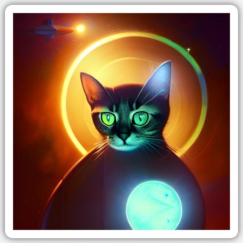 Le chat de l’univers - Sticker taille S (10 x 10 cm) - blanc mat