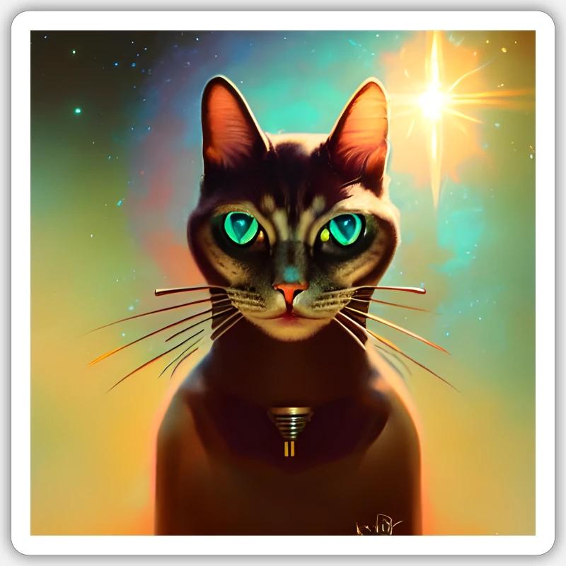 Le chat de l’univers - Sticker taille S (10 x 10 cm) - blanc mat