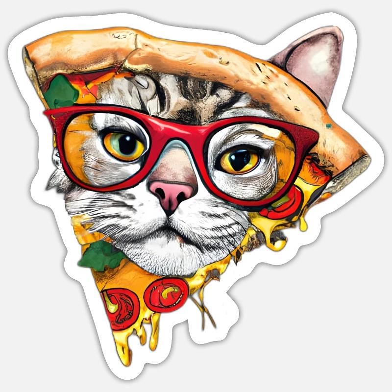 Chat à pizza moelleux - Sticker taille S (10 x 10 cm) - blanc mat