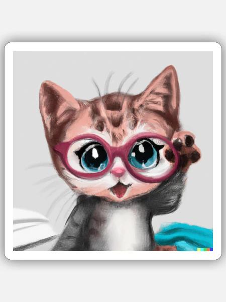 Süßes Katzenbaby mit Brille - Sticker Größe S (10 x 10 cm) - Mattweiß