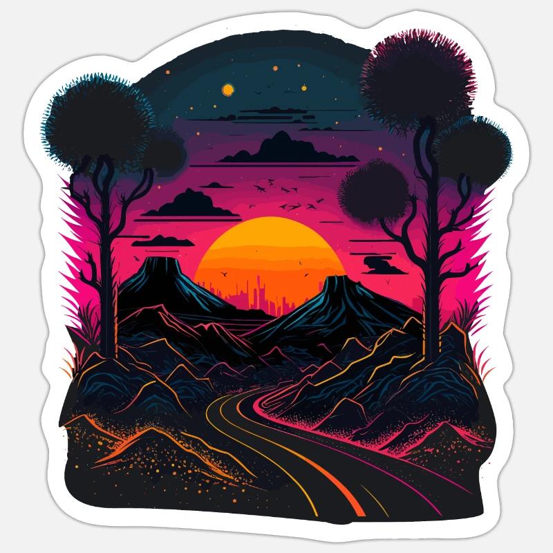 Illustration Synthwave - Sticker taille S (10 x 10 cm) - blanc mat