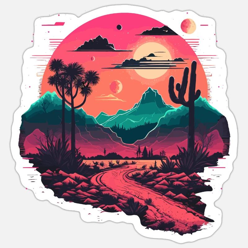 Synthwave-Gebirge - Sticker Größe S (10 x 10 cm) - Mattweiß