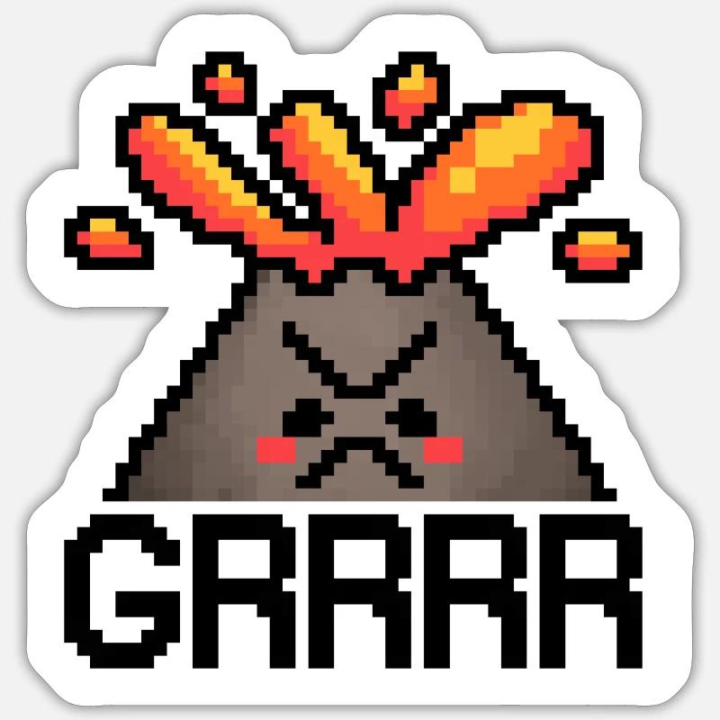 Wütender Pixel Vulkan Sticker Größe S (10 x 10 cm)