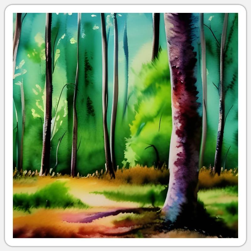 Une image d’aquarelle d’arbres - Sticker taille S (10 x 10 cm) - blanc mat