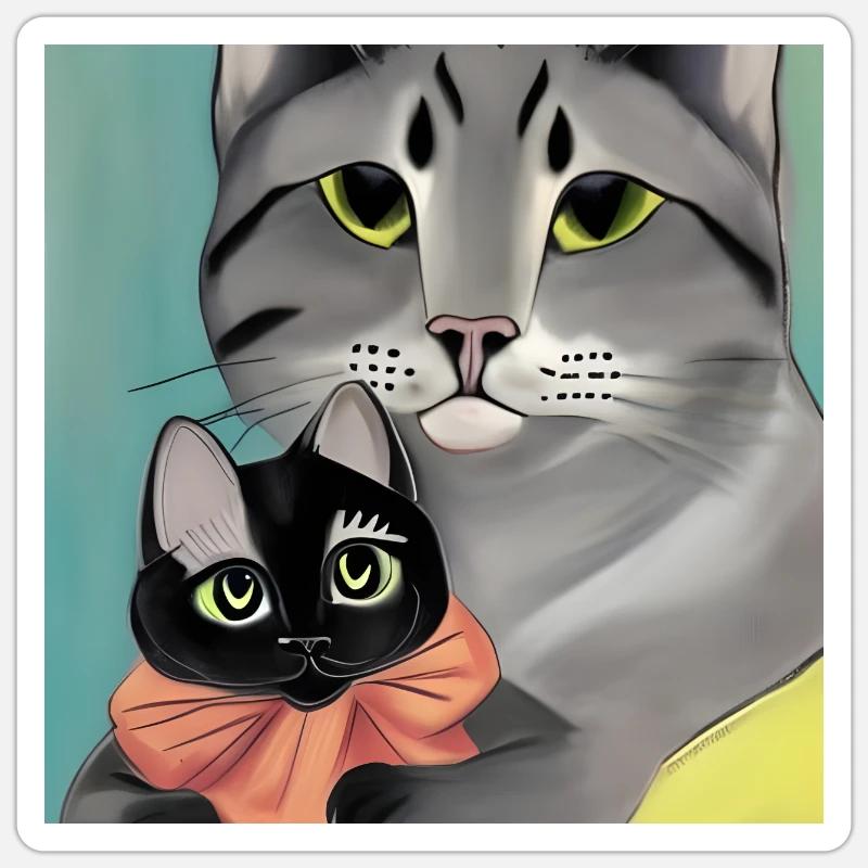 Mère de chats - Sticker taille S (10 x 10 cm) - blanc mat