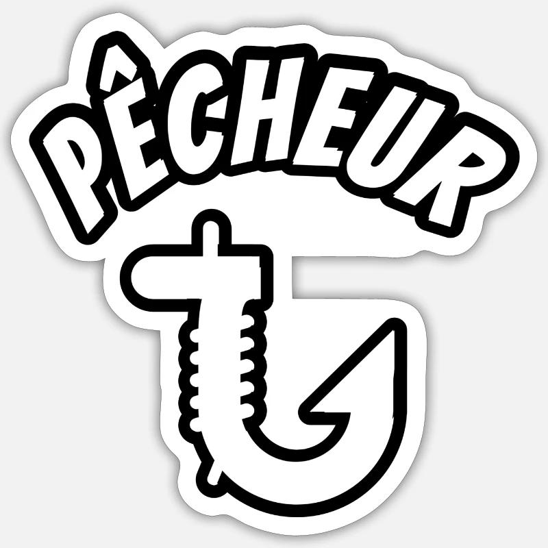 Pêcheur hameçon - Sticker taille S (10 x 10 cm) - blanc mat