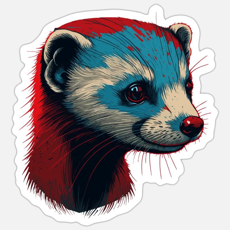Furet rouge - Sticker taille S (10 x 10 cm) - blanc mat