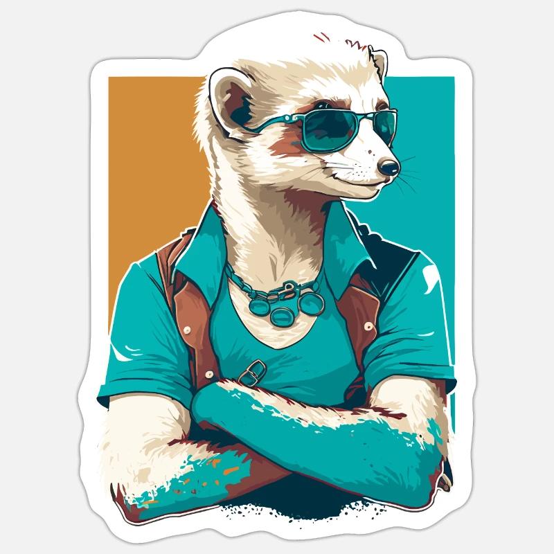Frettchen Dude - Sticker Größe S (10 x 10 cm) - Mattweiß