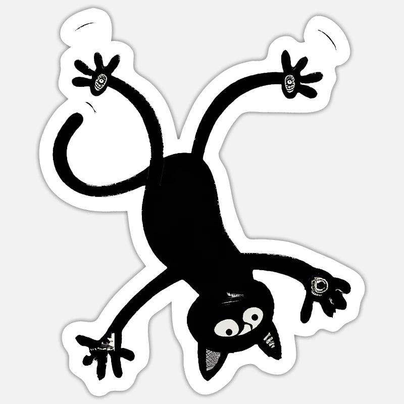 fallende, schwarze Comic Katze fällt - Sticker Größe S (10 x 10 cm) - Mattweiß