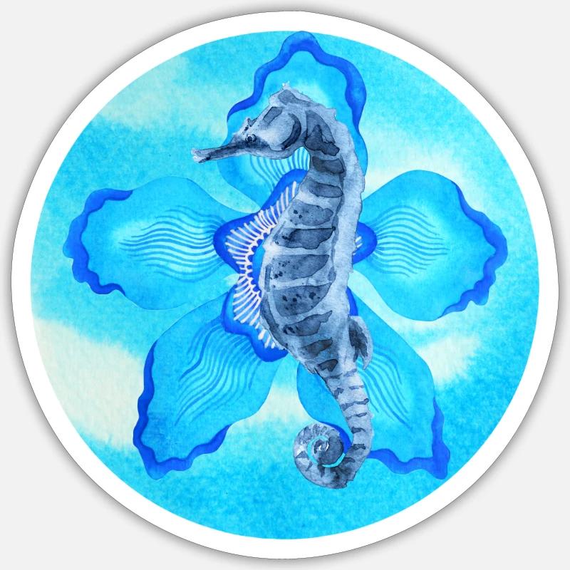 océan, hippocampe - Sticker taille S (10 x 10 cm) - blanc mat