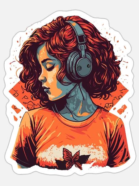 Study Girl hört Lo-Fi-Musik - Sticker Größe S (10 x 10 cm) - Mattweiß