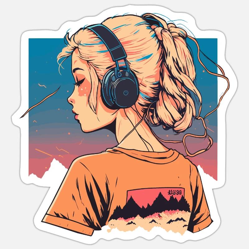Vaporwave Anime Mädchen Sticker Größe S (10 x 10 cm)