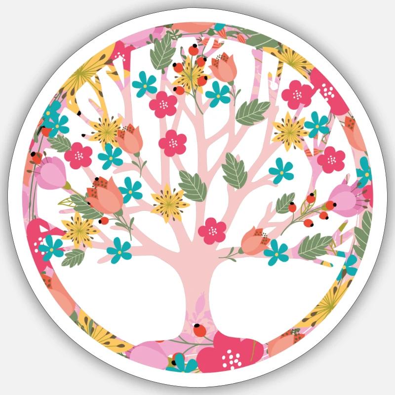 Baum des Lebens ,Lebensbaum,Graffiti,blumen - Sticker Größe S (10 x 10 cm) - Mattweiß