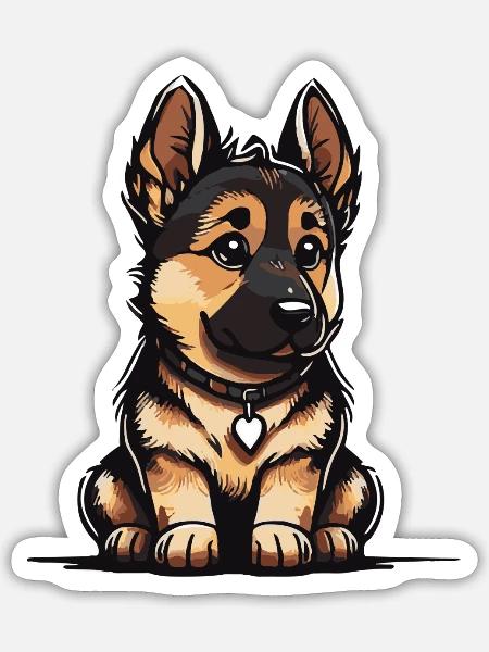 Illustration Comic Schäferhund Welpe, Puppy, - Sticker Größe S (10 x 10 cm) - Mattweiß