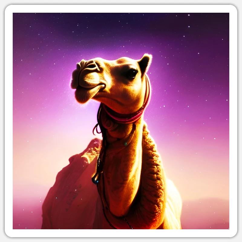Dromedar Camel - Galaxy Space - Sticker størrelse S (10 x 10 cm) - mat hvid