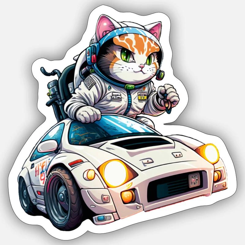 Chat de l’espace - Sticker taille S (10 x 10 cm) - blanc mat