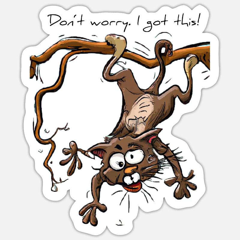 crazy cat hangs from the tree. Everything under control! Sticker size S (10 x 10 cm)