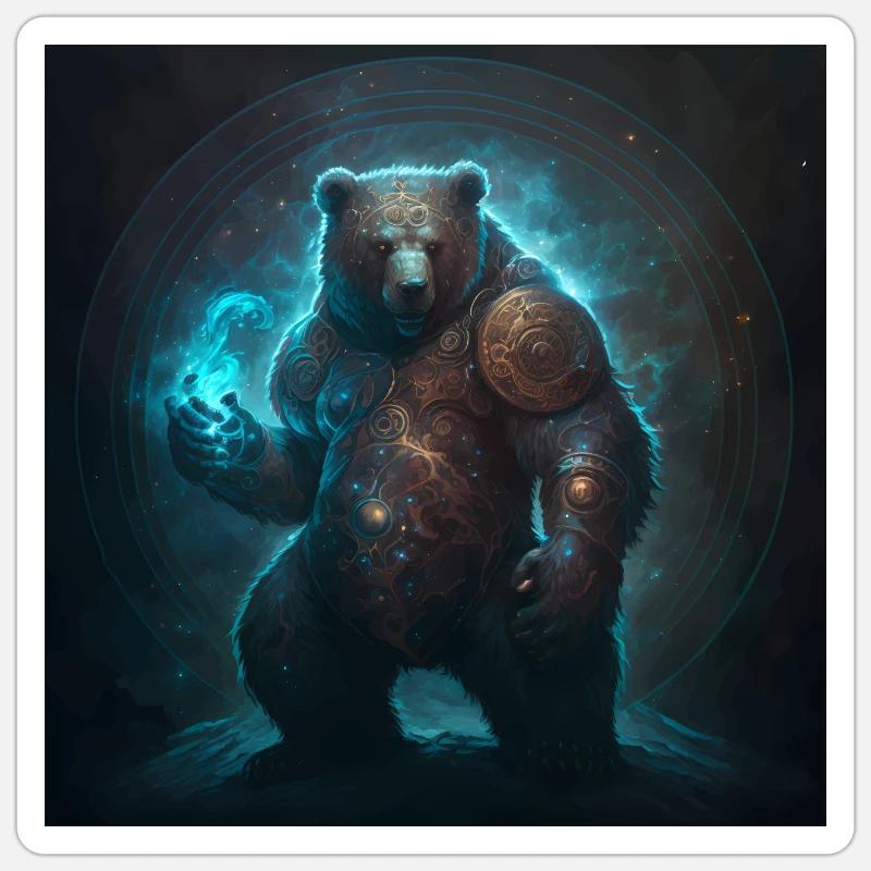 Mage de l’ours de l’espace avec feu bleu Sticker taille S (10 x 10 cm)