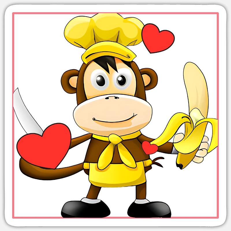 Banana monkey cooks - Sticker size S (10 x 10 cm) - white matte