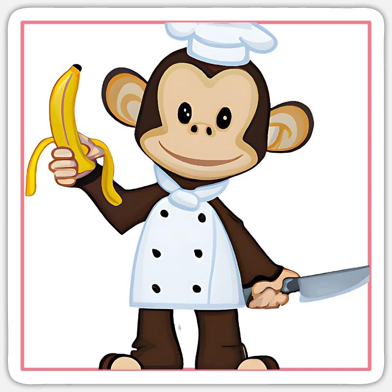 Cuisiniers de singe banane - Sticker taille S (10 x 10 cm) - blanc mat