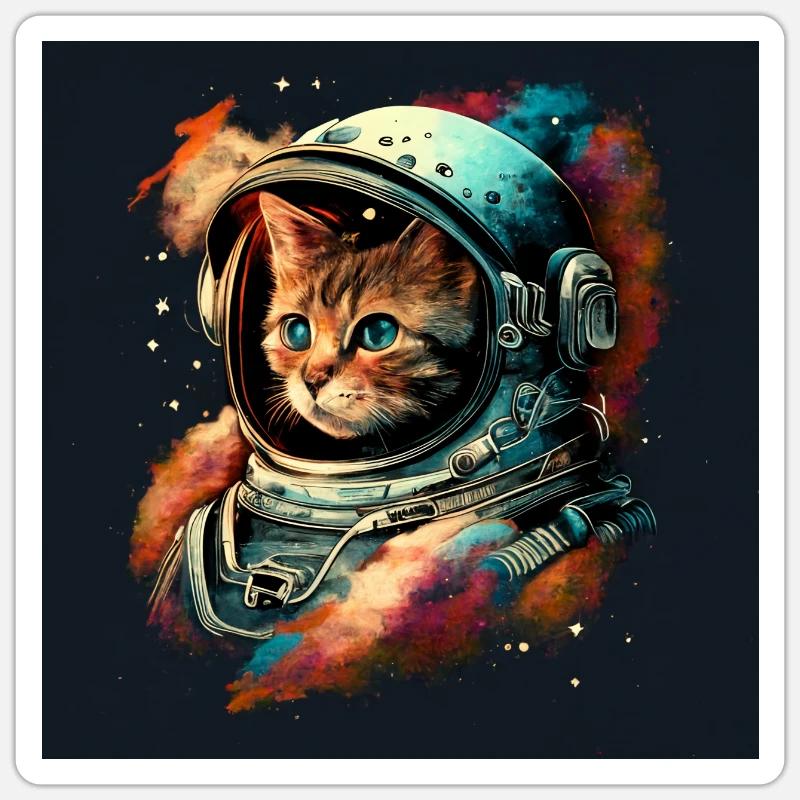 Chat cosmique dans le style aetherpunk Sticker taille S (10 x 10 cm)