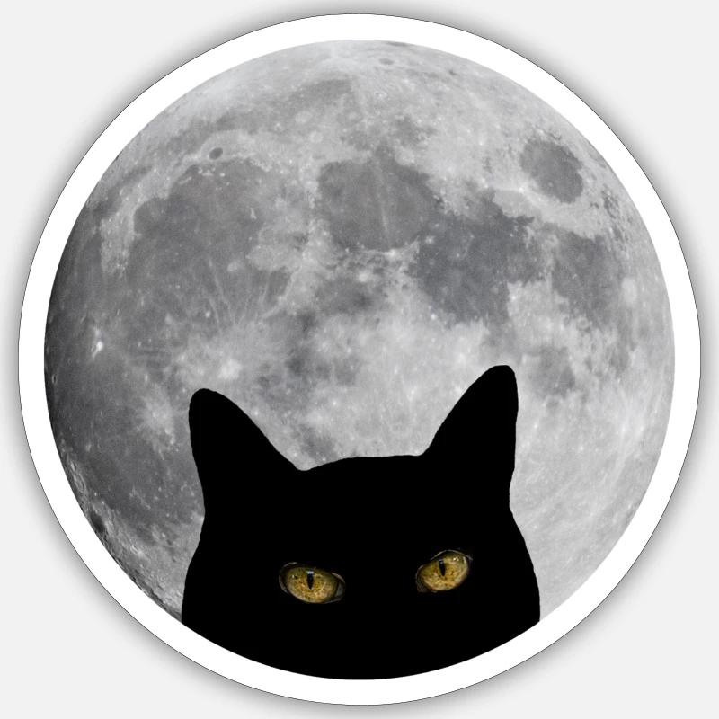 Chat dans la lune - Sticker taille S (10 x 10 cm) - blanc mat