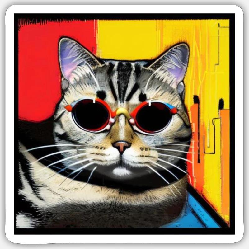 Cool Cat 4 - Sticker taille S (10 x 10 cm) - blanc mat