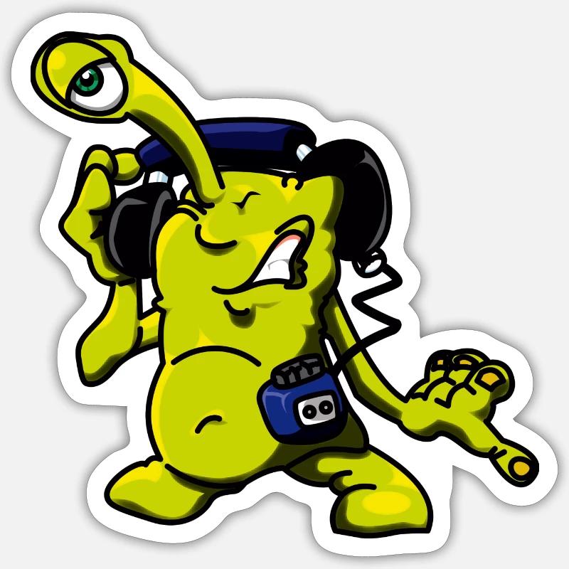 DJ extraterrestre - Sticker taille S (10 x 10 cm) - blanc mat