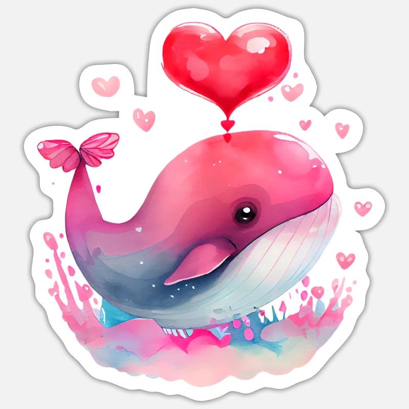 Wal Valentinstag Geschenk - Sticker Größe S (10 x 10 cm) - Mattweiß