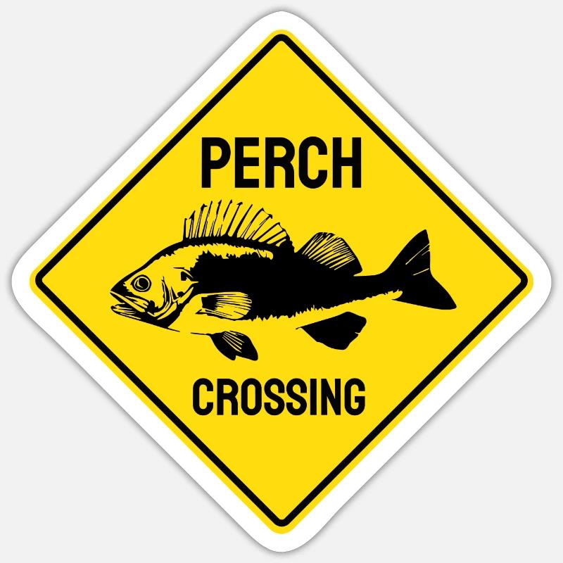 PERCH CROSSING - BARSCH - Anglergeschenk - Sticker Größe S (10 x 10 cm) - Mattweiß