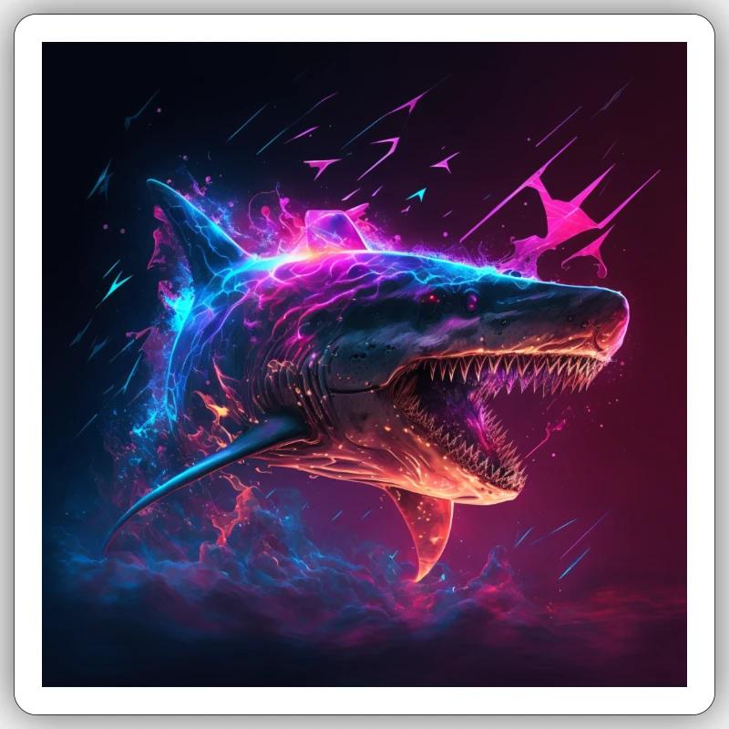 Synthwave Fireshark - Sticker size S (10 x 10 cm) - white matte