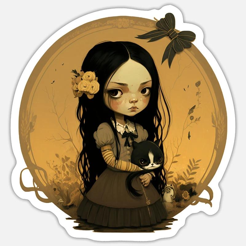Mädchen mit Katze 2 Sticker Größe S (10 x 10 cm)