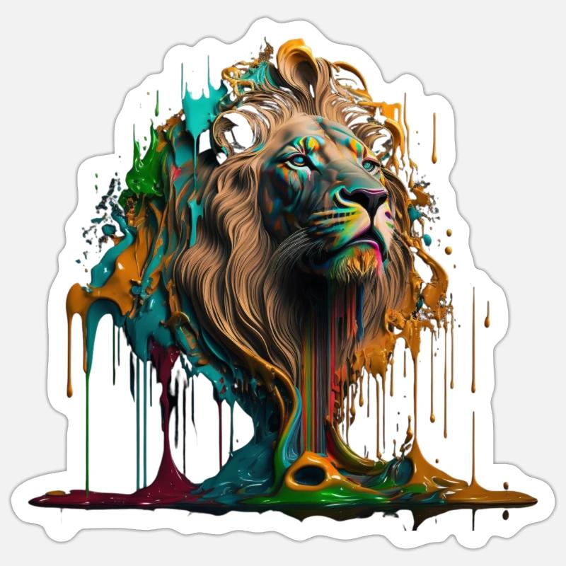 Regenbogen Löwe | Rainbow Lion | AI generated Art - Sticker Größe S (10 x 10 cm) - Mattweiß