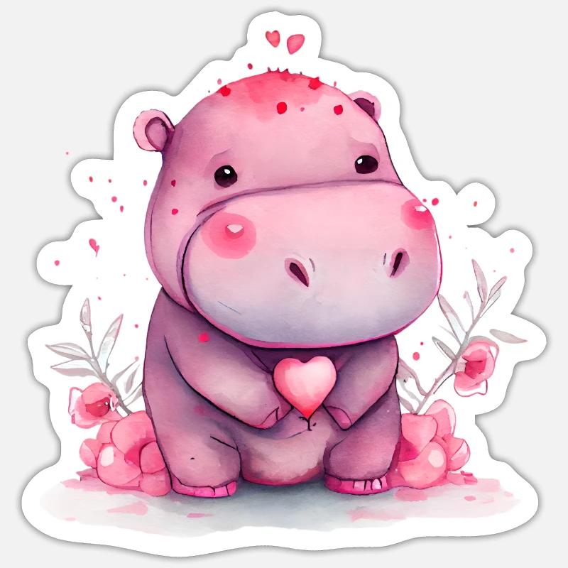 Hippo Cadeau de Saint-Valentin - Sticker taille S (10 x 10 cm) - blanc mat