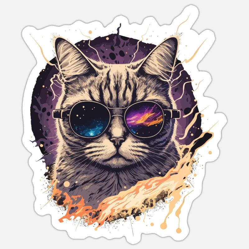 Vapowave Glitch Cat - Sticker taille S (10 x 10 cm) - blanc mat