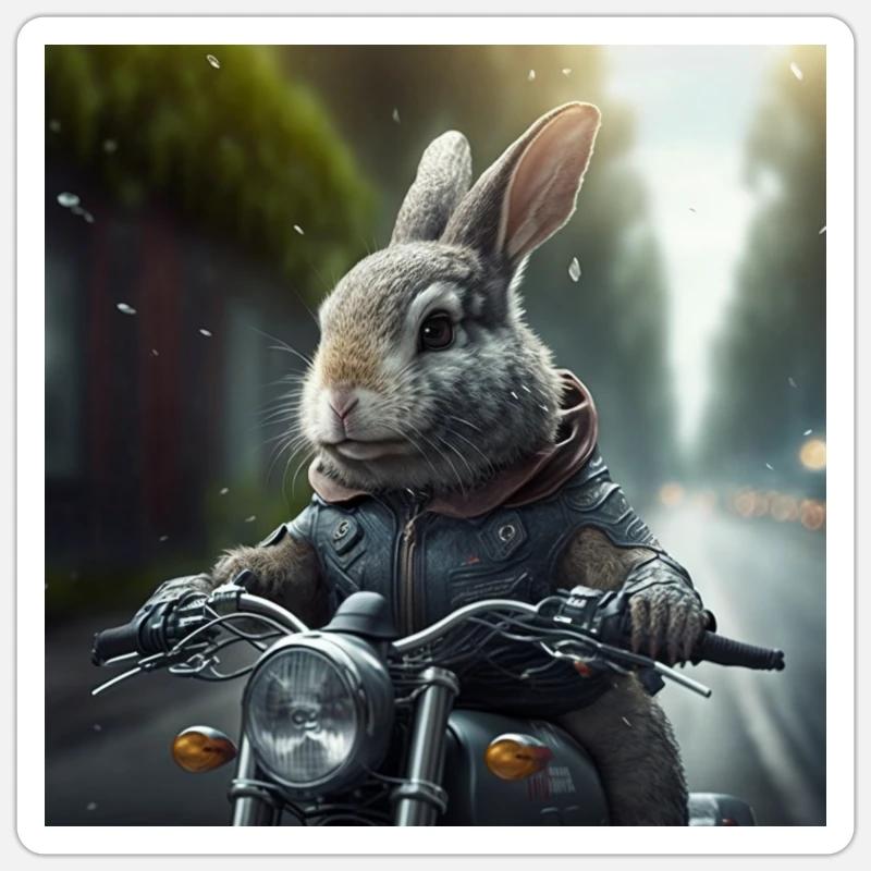 Rabbit Ride Motorcycle Easter Easter Funny Biker Sticker size S (10 x 10 cm)