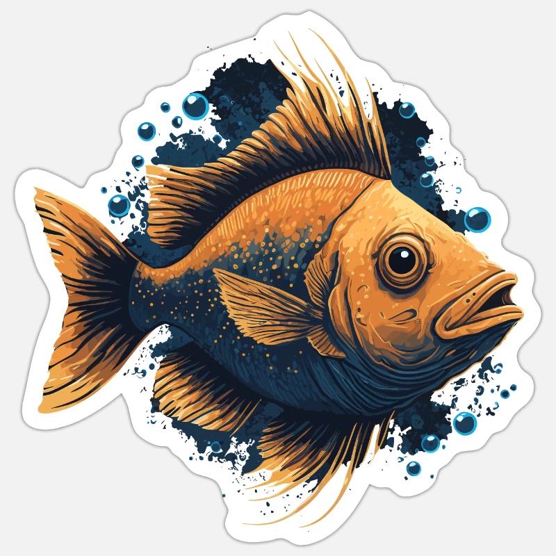Poisson brun - Sticker taille S (10 x 10 cm) - blanc mat