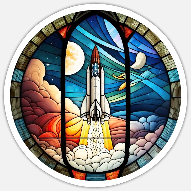 Rocket Space Rocket Launch Kirchenglass Buntglass Sticker size S (10 x 10 cm)