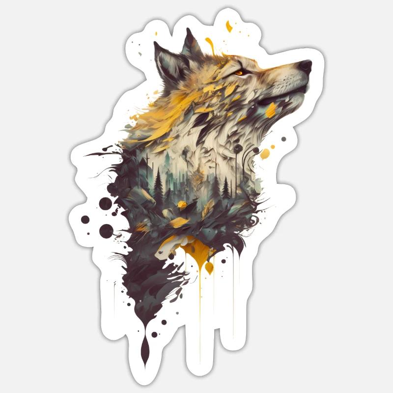 Wolf Design avec une forêt incluse - Sticker taille S (10 x 10 cm) - blanc mat