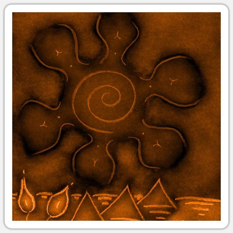 SOLEIL SUR PYRAMIDES ORANGES Sticker taille S (10 x 10 cm)