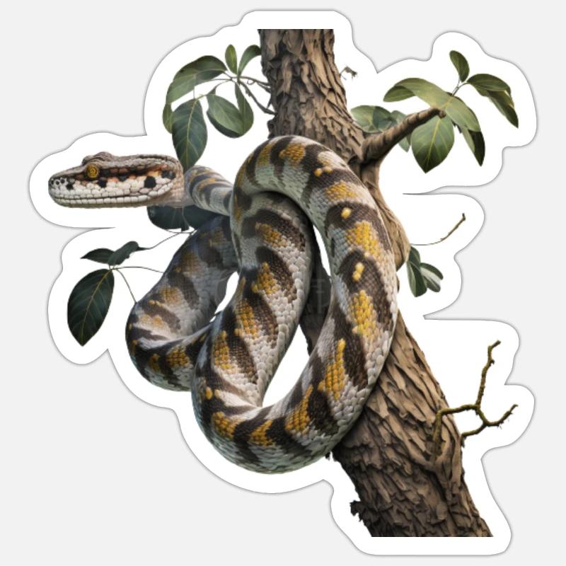 Python dans l’arbre : un animal majestueux - Sticker taille S (10 x 10 cm) - blanc mat